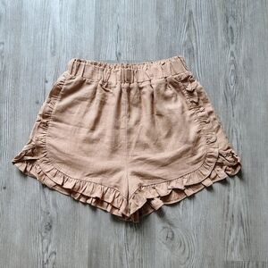 Women's Tan Ruffle Hem Shorts